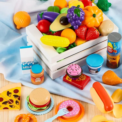 JOYIN 200 Pieces Kids Play Food Toy, Deluxe Pretend Play Set, Kids Kitchen Accessories with Realistic Colors, Toddler Birthday Gift, Party Toys