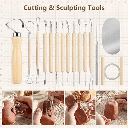 UUSYCUN 36PCS Pottery & Clay Sculpting Tools, Ceramics Polymer Tools Set, Clay Modeling Tools with Case for Air Dry Clay, Carving, Molding, Pottery Wheel, Crafting Supplies, Pros, Beginners, Adults