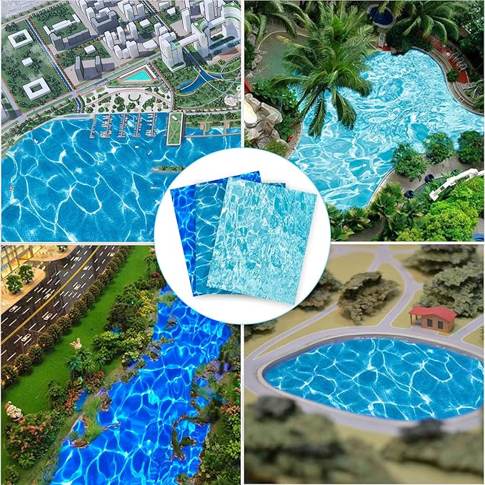 Warmtree 6 Pcs Ripple Water Sticker, Pearlescent Ripple Stream Sheet Self Adhesive Coated Paper Diorama Supplies for Miniature Lake River Scenery Sand Military Layout Model