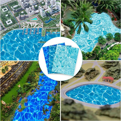 Warmtree 6 Pcs Ripple Water Sticker, Pearlescent Ripple Stream Sheet Self Adhesive Coated Paper Diorama Supplies for Miniature Lake River Scenery Sand Military Layout Model