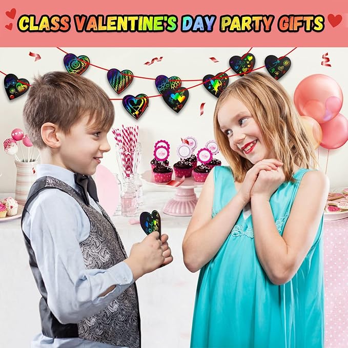 Cute Valentines Day Cards Kids Gifts - Arts Crafts Scratch Doodle Heart Paper, Birthday Party Favor Gift Idea for Boys Girls, Christmas Stocking Stuffers DIY Present for Child, Easter Gifts for Kids