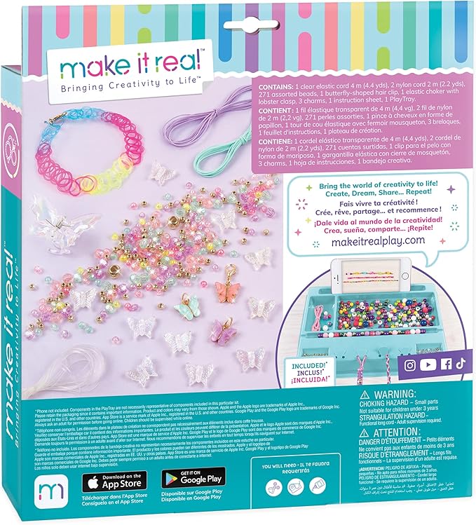 Make It Real: Butterfly Jewelry Set - Create 7 Pieces of Jewelry, 281 Pieces, Includes Play Tray, DIY All-in-One Kit, Tweens & Girls, Arts & Crafts, Kids Ages 8+