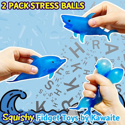 Squishy Shark Stress Balls Dolphin Squeeze Toys (2 Pack), Sea Animal Shark Squishy Toys Dolphin Stress Sugar Balls for Kids and Adults, Easter Basket Stuffers,, Party Favors