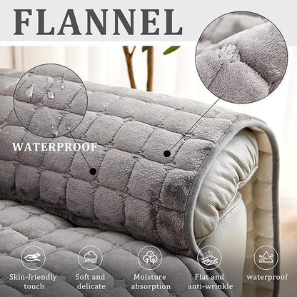 Plush Recliner Slipcover 23 Inches Washable Chair Covers Artificial Wool Lazy Boy Cover Quilted Cover for Recliner Chairs and Furniture,Large Taupe Chair Protector with Side Pocket for Kids/Pets