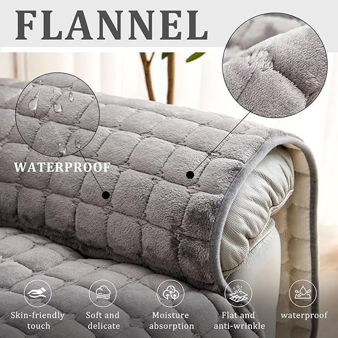 Plush Recliner Slipcover 23 Inches Washable Chair Covers Artificial Wool Lazy Boy Cover Quilted Cover for Recliner Chairs and Furniture,Large Taupe Chair Protector with Side Pocket for Kids/Pets