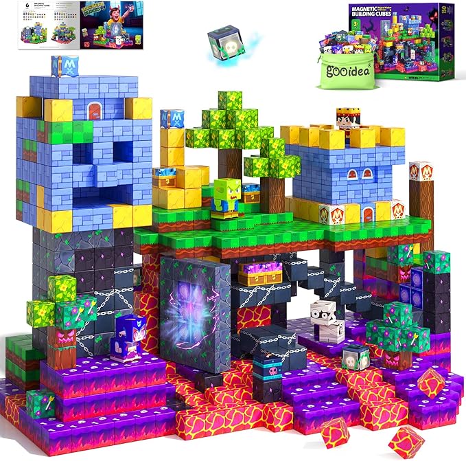 Gooidea 150 Magnetic Blocks Magnetic Building Toys, Mine Magnet World Building Craft, STEM Toy for Kids Age 4-8 5-7 8-12, Sensory Learning Toys Games, Gift for Boys Girls 3+ Year Old