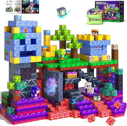 Gooidea 150 Magnetic Blocks Magnetic Building Toys, Mine Magnet World Building Craft, STEM Toy for Kids Age 4-8 5-7 8-12, Sensory Learning Toys Games, Gift for Boys Girls 3+ Year Old