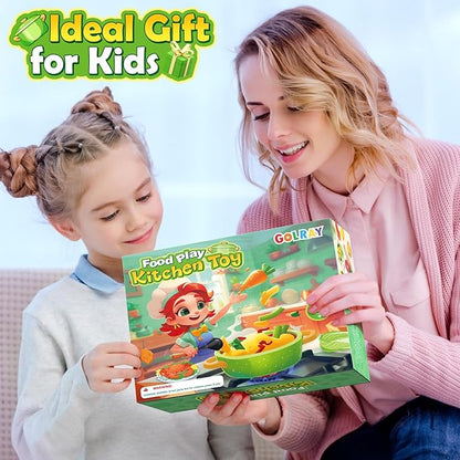 Play Kitchen Accessories Play Food Set for Kids, Stainless Steel Pots and Pans Cooking Set for Toddlers Pretend Food Toys, Kitchen Playset for Kids Ages 4-8 Birthday for Boys and Girls