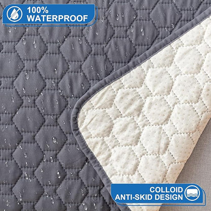 100% Waterproof Recliner Chair Covers That Stay in Place, Non-Slip Recliner Cover with 5 Pockets, Elastic Straps, Washable Reclining Chair Protector for Kids, Pets, Dogs (Grey, 30inch)