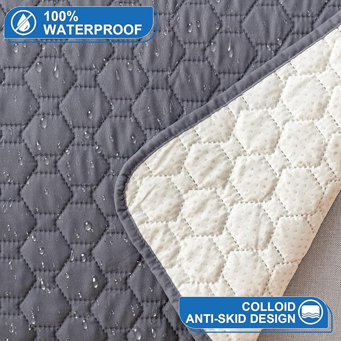 100% Waterproof Recliner Covers for Small Recliners, Anti-Slip Recliner Chair Covers with 5 Pockets, Elastic Straps, Washable Recliner Protector for Kids, Pets, Dogs, Grey