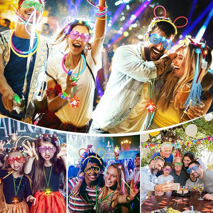 JOJUJB 290PCS Glow in the Dark Party Supplies for Kids Adults,Light Up Party Favors with Light Up Toy Glasses,100 Glow Sticks Bulk Party Pack DIY Glow Necklaces,Bracelets