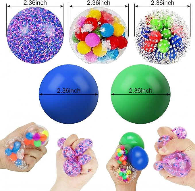 5PACK Stress Balls for Adults Size 2.36 inches, Squishy Balls for Adults Stress Relief, Squishies Ball Sticky Balls, Squeeze Balls Colorful Balls