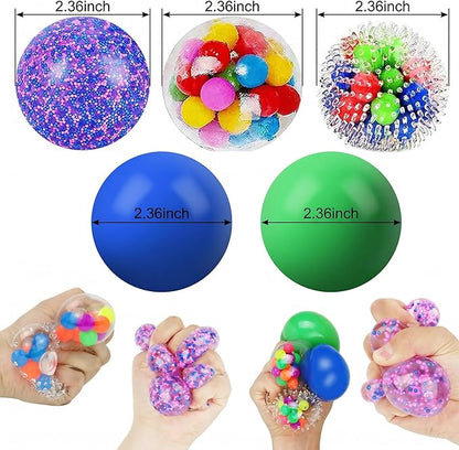 5PACK Stress Balls for Adults Size 2.36 inches, Squishy Balls for Adults Stress Relief, Squishies Ball Sticky Balls, Squeeze Balls Colorful Balls