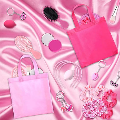 108 Pcs Hot Pink Princess Gift Bags Set Hot Pink Princess Party Favors Kit, 12 Pink Keychains 12 Makeup Mirror 12 Sponge 12 Gifts Bags 12 Heart Sunglasses 12 Brush Headband Hair Band Combs