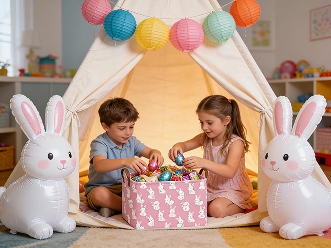 Rectangular Cute Easter basket,Easter basket empty,Storage Basket for baby Bedroom,Toy Gift Organizerm,Kids Storage Bin,Gift baskets,Easters Home Decor(Pink rabbit)