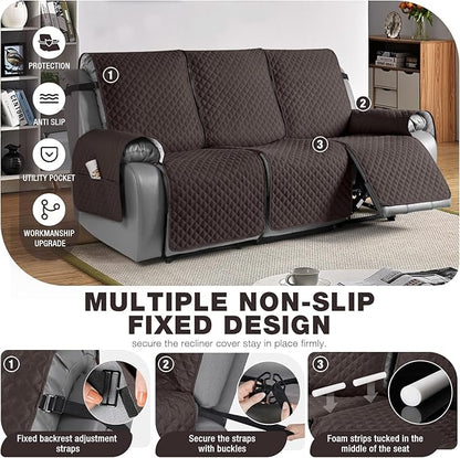TAOCOCO Recliner Sofa Slipcover Couch Covers for 3 Cushion Couch, Pet Sofa Cover for 3 Seat Recliner Sofa, Washable Reclining Sofa Cover Furniture Protector with Elastic Straps(3 Seater, Chocolate)