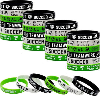 24 Packs Soccer Silicone Bracelets Party Supplies Soccer Motivational Rubber Wristbands for Sport Themed Football Themed Birthday Baby Shower Party Favors Award Gift