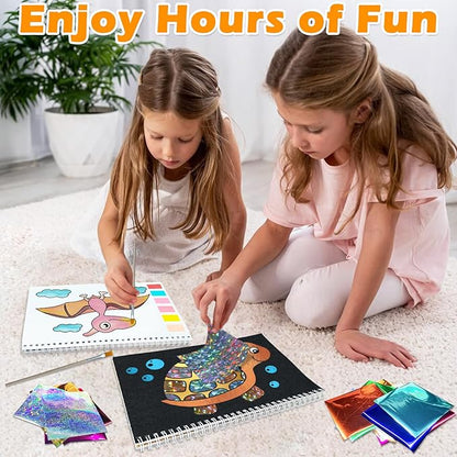 SOOVSY Art & Craft Activity Toys Kit, Foil Animals Crafts Children Fun DIY Creative Toy of The Year, No Mess Art Kits for Kids, Gift for Boys Girls Ages… (Dinosaur&Coloring)