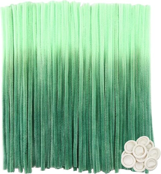 TOAOB 100pcs Pipe Cleaners Gradient Green Chenille Stems for Crafts 12 Inch Fuzzy Sticks Craft Supplies for DIY Art Craft Projects Home Decorations