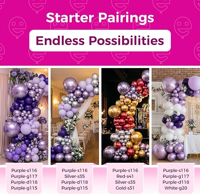 Bezente Metallic Purple Latex Party Balloons - 100 Pack 12 inch Round Helium Chrome Light Purple Lavender Lilac Balloons for Wedding Bachelorette Engagement Girl Butterfly Birthday Party Decorations