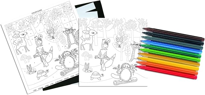 Faber-Castell Color by Number Woodland Forest Friends - Color and Display 1 Color by Number Board, 14 Piece Set