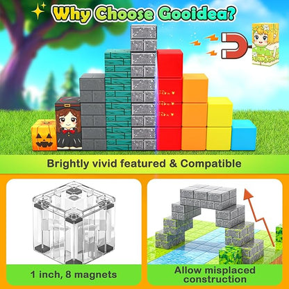 Large Magnetic Blocks Kids Building Toys Mine Magworld Magic Enchanted Building Craft 1'' Cubes, Construction Sensory Toys for 3+ Year Old Boys Girls, Game Gifts for Kids Ages 4-6, 5-7, 4-8, 8-12