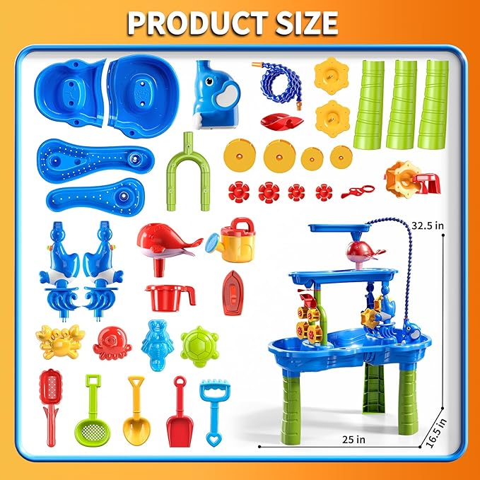 Water Table for Toddlers 1-3 3-5, 3-Tier Water Table for Kids with Water Pump, Water and Sand Sensory Table Beach Outdoor Toys for Kids Toddlers Age 3 4 5 6 7 8 Boys Girls