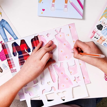 BSCOOL Fashion Studio Drawing, Coloring & Little Designer Creativity Book for Kids 4 and Up with Stickers, Stencils, Textures - Creative Fashion Design Sketchbook for Girls