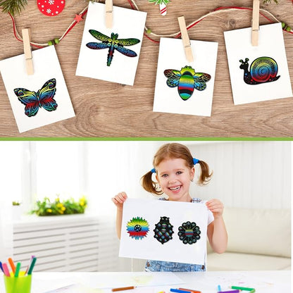 Eaasty 24 Pieces Animal Scratch Cards for Kids Butterfly Scratch Crafts Art Card Rainbow Spring Scratch Card Art Party Favors for DIY Crafts Home Decoration Project, 8 Styles