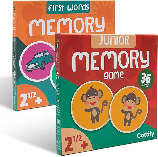 Cottify 2-Pack Wooden Memory Matching Game for Toddlers, Durable Memory Game for Toddlers 3-5 Years, Toddler Memory Game, Toddler Matching Game, Memory Games for Kids 3 and up, 72 Cards