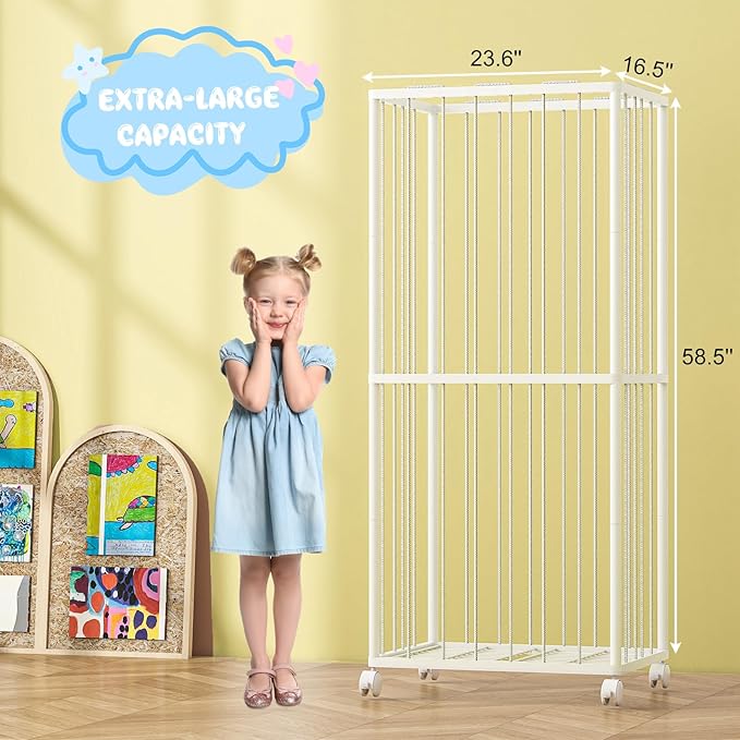 Fixwal Stuffed Animal Storage Zoo Metal Tube Extra Large Plushies Storage Stuffed Animals Holder Kids Toy Organizers and Storage with Elastic Band and Net for Playroom Bedroom White 61 x 23.6 x 16.5