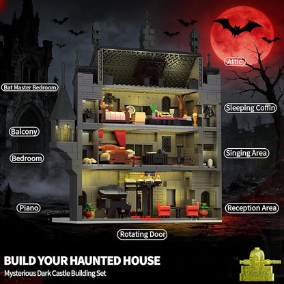 Haunted House Building Set with Lights, Halloween Mansion Building Block Toy Compatible with Lego Adults, Idea for Boys, Girls, Movie Fan Age 14+ (1686 PCS)