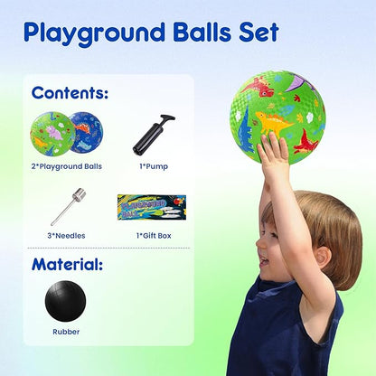 U&C Planet Playground Balls for Toddlers 1-3, 2 Pack 6 inch 8.5 inch Kickball for Kids Outdoor Indoor, Catoon Rubber Balls with Pump, Child Gift for Boys Girls 1-3 3-5 5-10