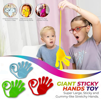 Jumbo Giant Sticky Hands, 13-in Total Length (4 Pack Assorted) Mega Large Fun Stretchy Silly String Toy for Kid Adult, Stress Anxiety ADHD Relief, Party Favors, Birthday Gift, Classroom Prizes