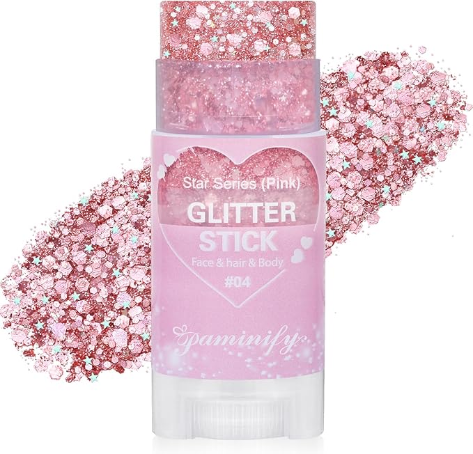 Pink Hair Glitter Stick,Cheer Body Face Glitter,Waterproof Singer Concert Music Festival Pink Out Accessories for Spirit Week,Halloween Shimmer Holographic Body Paint
