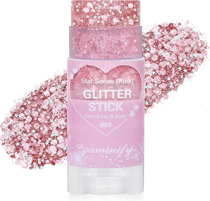 Pink Hair Glitter Stick,Cheer Body Face Glitter,Waterproof Singer Concert Music Festival Pink Out Accessories for Spirit Week,Halloween Shimmer Holographic Body Paint