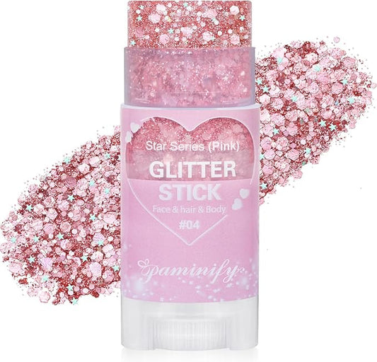 Pink Hair Glitter Stick,Cheer Body Face Glitter,Waterproof Singer Concert Music Festival Pink Out Accessories for Spirit Week,Halloween Shimmer Holographic Body Paint