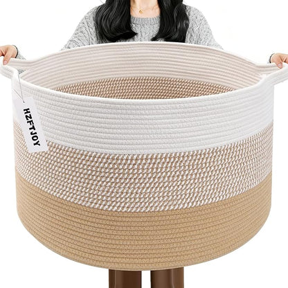 90L Large Blanket Basket,21.7"L x 21.7"W x 13.8"H Rope Woven Baskets with Handles, Toys Storage Bins,Laundry Basket Perfect for Living Room, Nursery,Bedroom,Home Organization,Yellow