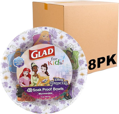 Glad for Kids Disney Princess 12oz Paper Bowls Disney Princess Paper Bowls, Kids Bowls, Kid-Friendly Paper Bowls for Everyday Use, 12oz Paper Bowls, 40 Count - 8 Pack