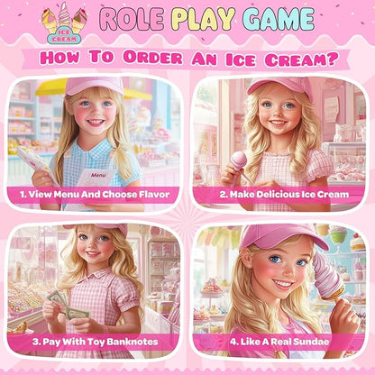 INNOCHEER Ice Cream Toy, Wooden Ice Cream Play Set, Pretend Play Kitchen Toys, Ice Cream Toys for Toddlers, Ice Cream Cart Play Store, Gifts Toys for 3 4 5 6 7 8+ Year Old Girls Boys