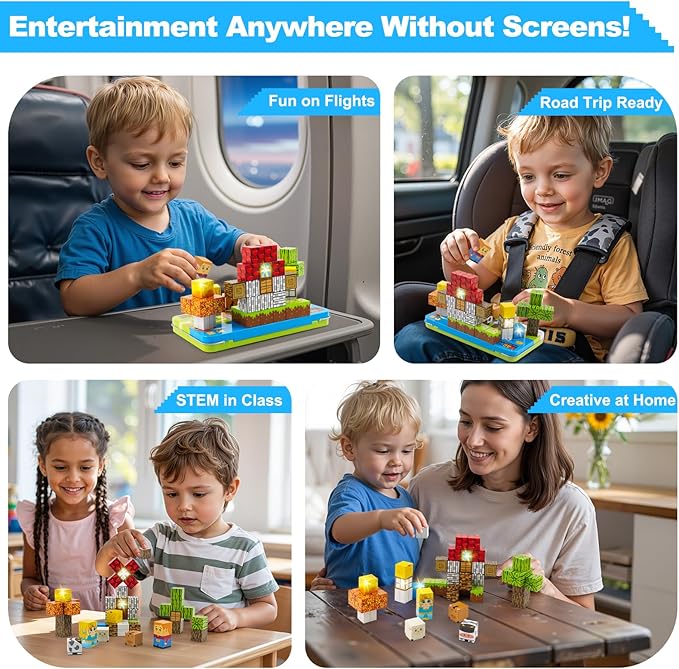 Aywewii Magnetic Blocks 45 PCS Travel Toys for Kids Ages 3-5, Toddler Magnetic Building Cubes STEM Learning Set with Iron Case - Portable Building Toys Gift for Boys and Girls (Farm Edition 1)