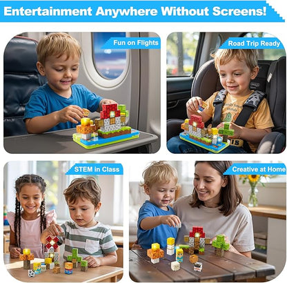 Aywewii Magnetic Blocks 45 PCS Travel Toys for Kids Ages 3-5, Toddler Magnetic Building Cubes STEM Learning Set with Iron Case - Portable Building Toys Gift for Boys and Girls (Farm Edition 1)