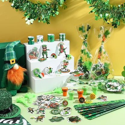 218 Pcs St. Patrick's Day Accessories Party Favors for Kids Include Gift Bag Slap Bracelet Badge Sticker Stamper Ring Hand Clapper Coin, St. Patrick's Day Gifts Irish Party Supplies