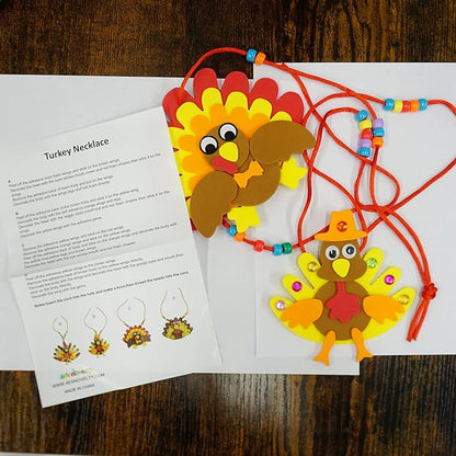4E's Novelty Thanksgiving Necklace Crafts for Kids Bulk – 12 Pack DIY Turkey Necklace Craft for Kids with 4 Styles, Thanksgiving Favors for Kids, Thanksgiving Toddler Craft, & Turkey Craft Kit