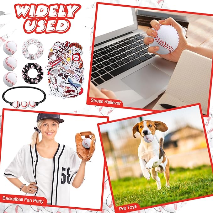 86 Pcs Baseball Party Favors 50 Sheets Baseball Stickers 12 Sports Stress Ball Mini Foam Baseball Ball, 12 Baseball Charm Bracelets, 12 Baseball Scrunchie Sports Valentines Baseball Gifts Supplies