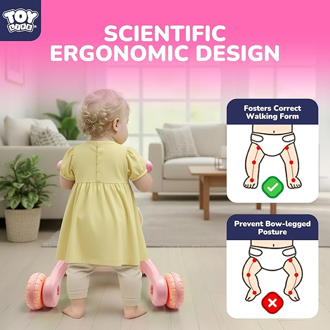 TOY Life 3 in 1 Baby Push Walker and Activity Center for Girl, Sit to Stand Walker for Babies 6-12 Months, Walking Toys with Music Panel for Infants and Toddlers Learning to Walk Pink