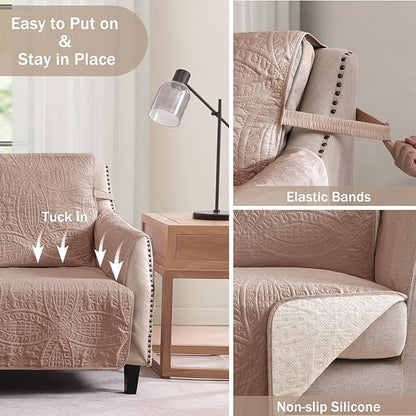 Pink Loveseat Covers for 2 Cushion Couch, Water-Repellent Slip Covers for Loveseat, Machine Washable Love Seat Quilted Couch Covers, Pet Friendly Loveseat Slipcovers (Loveseat 48", Pink)