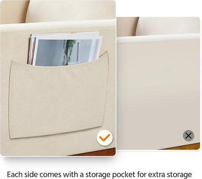 Yaheetech Rocking Chair, Modern Glider Chair, Recliner Armchair with Wood Legs and Side Pocket, Nursery Rocking Accent Chair with High Back for Living Room Bedroom, Beige