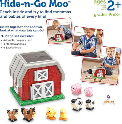 Learning Resources Hide-N-Go Moo, Farm Animal Toy, Barn Toys for Toddlers, 9 Pieces, Ages 2+