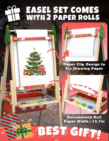 Joyooss Art Easel for Kids Easel for Toddlers, Christmas Gifts for Kids Adjustable Standing Wooden Toddler Easels Kids Dry Erase Board, Art Easel for Kids Age 2-4 4-8 9-12 Drawing Easels Girl Toys